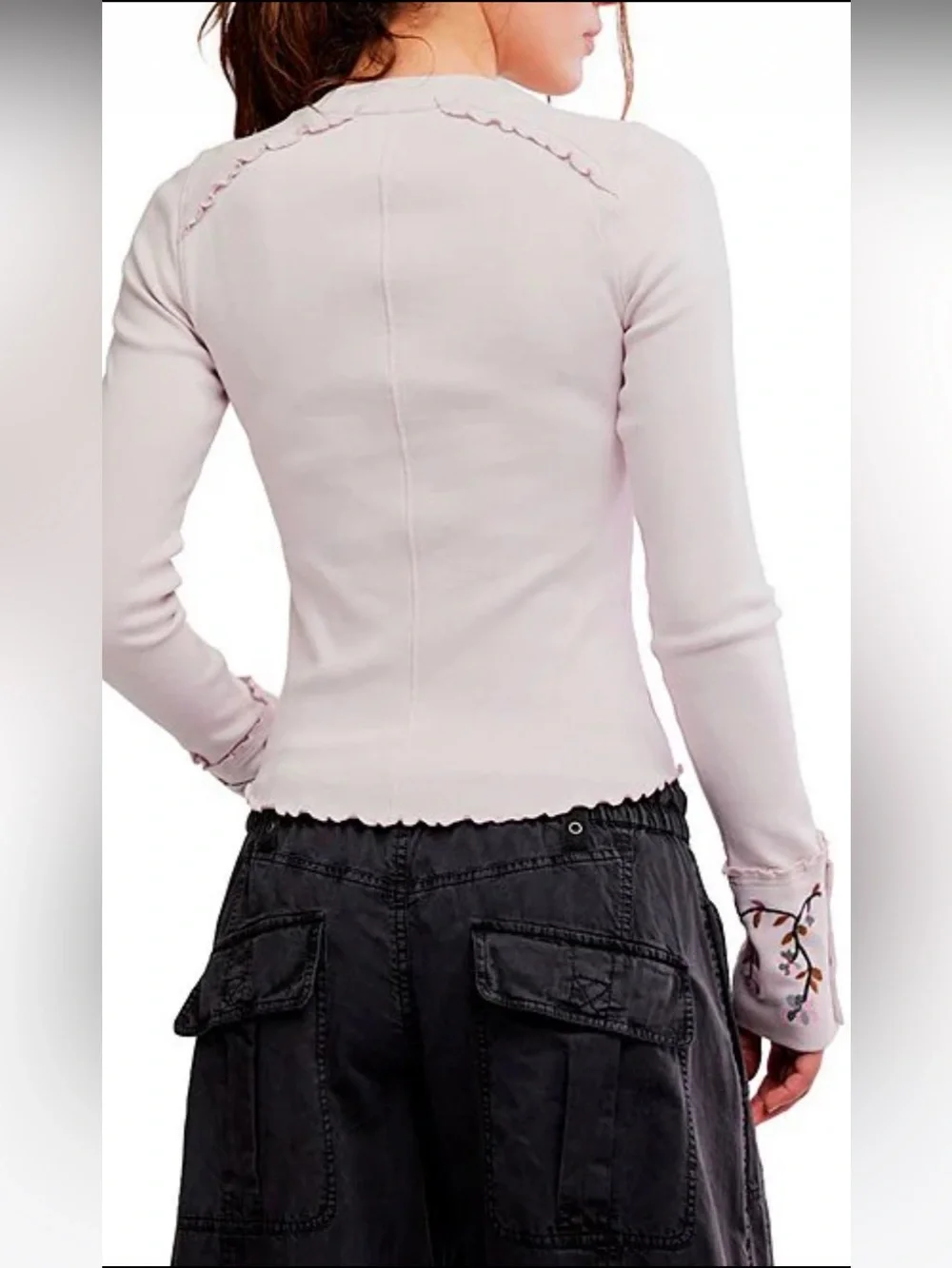 NWT🌷Free People Fleur Embroidered Henley Neck Long Sleeve Top